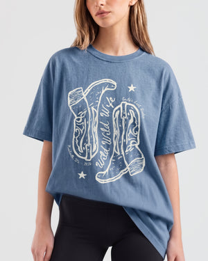 Wild Wild Wife Cowgirl Boots T-Shirt Blue Jean