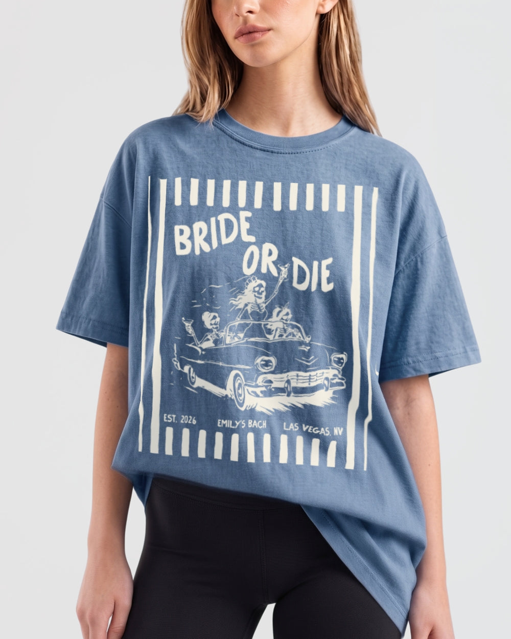 Bride or Die and Ride or Die Stripes T-Shirt Blue Jean