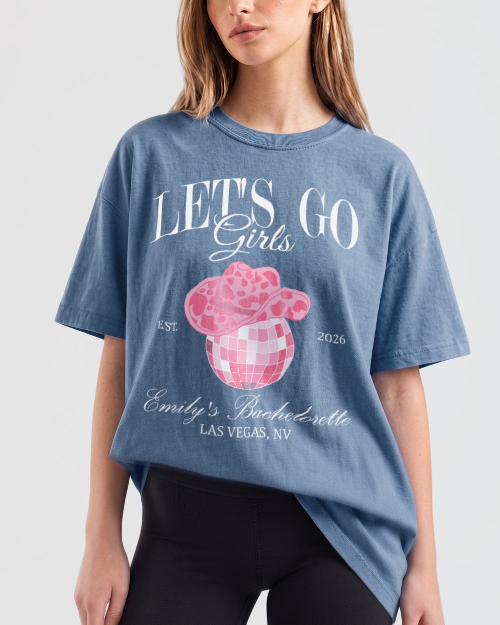 Man, I Feel Like A Bride & Let's Go Girls Disco T-Shirt Blue Jean