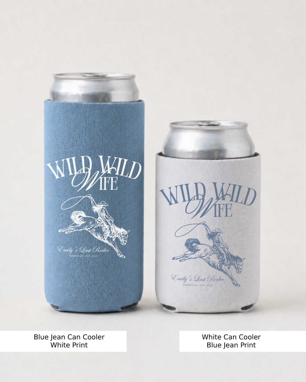 Vintage cowgirl illustration and elegant script bachelorette can cooler for the Wild Wild Wife bride. Keeps drinks cold at the party, bridal shower, or girls weekend.