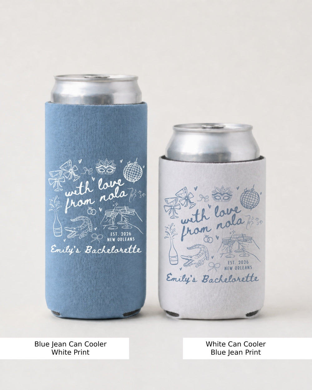 With Love from Nola Can Cooler Personalized bride can cooler for New Orleans bachelorette parties and matching drink favors