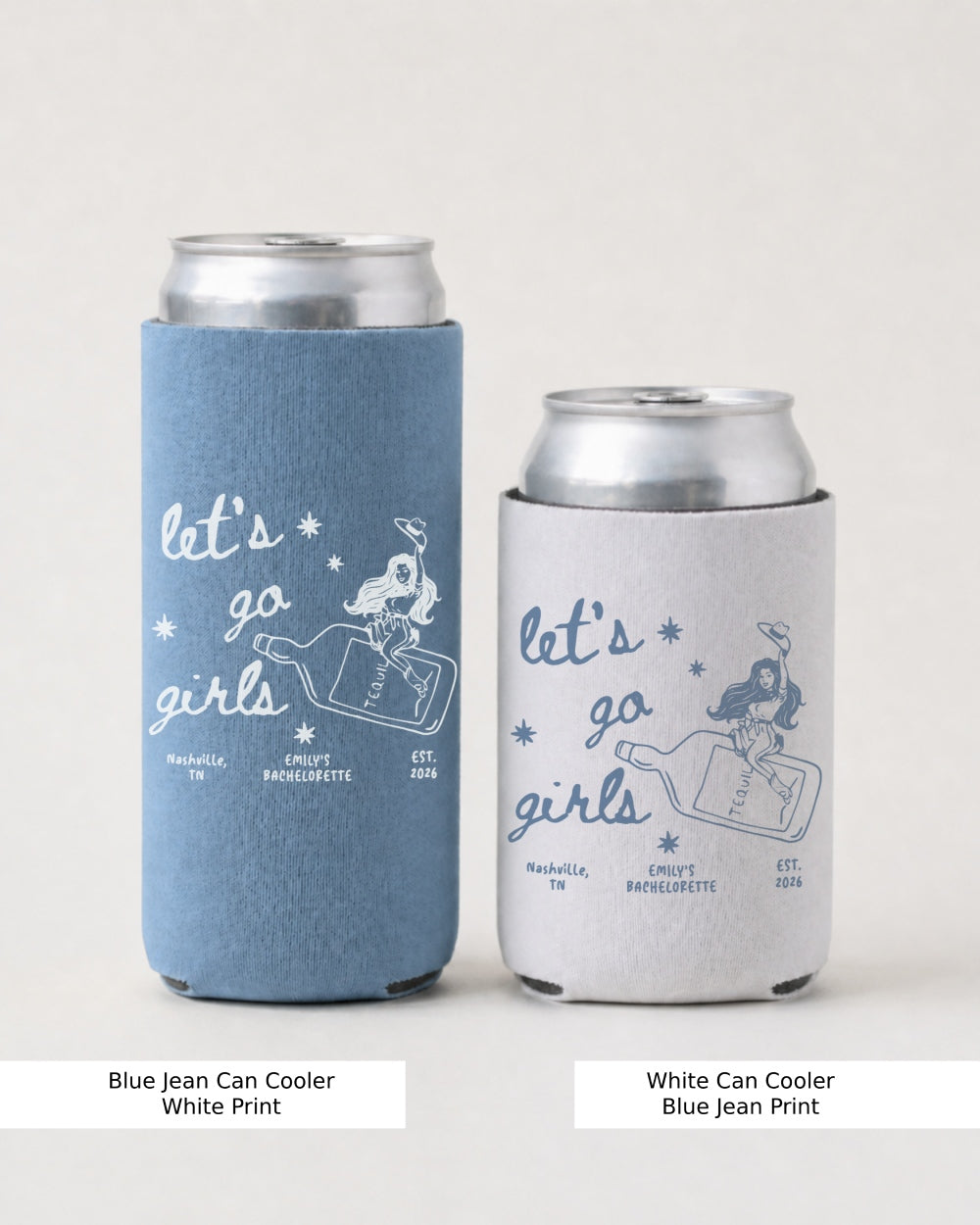 Let's Go Girls Cowgirl Bottle Can Cooler Blue Jean