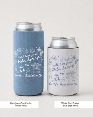 With Love from Palm Springs Can Cooler Palm Springs party favor can cooler for girls trips, pool weekends, and bachelorette drinks