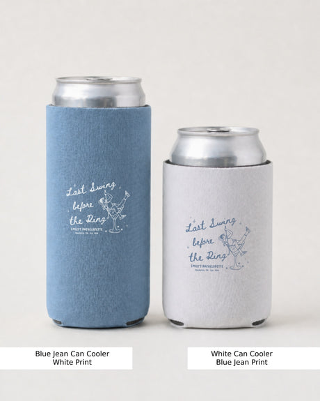 Personalized golf bachelorette drink holder with Last Swing design for bride party favors