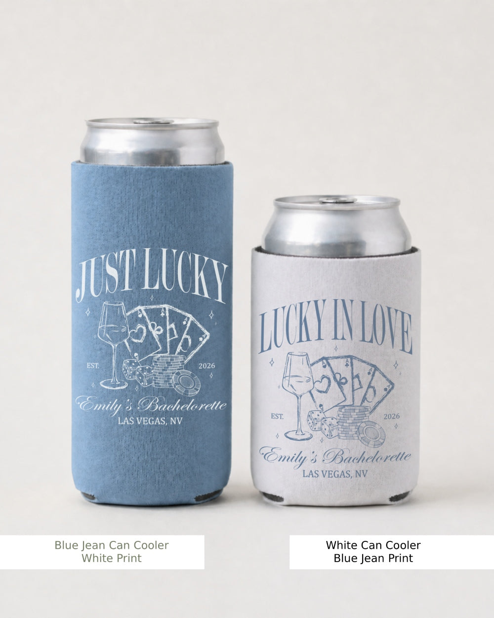 Lucky In Love Wine Cards Can Cooler Blue Jean