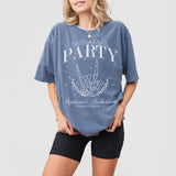 Funny cotton bachelorette party shirt featuring a skeleton bride graphic, perfect for a gothic or Halloween themed bridal celebration