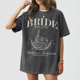 Pepper cotton bride shirt featuring a skeleton bride design - perfect for gothic or Halloween bachelorette parties and edgy bridal celebrations
