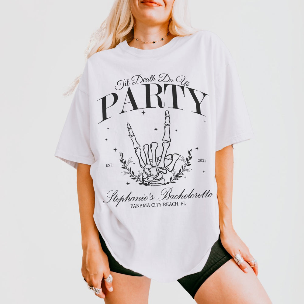 Bride Or Die skeleton bride white cotton shirt, funny bachelorette party or gothic Halloween bridal shower favor