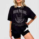 Bride Or Die funny bachelorette party black cotton shirt featuring a gothic skeleton bride design, perfect for Halloween bachelorette celebrations