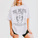 Bride Or Die funny white cotton bachelorette party shirt with skeleton graphic, perfect for Halloween or gothic-themed bridal celebrations
