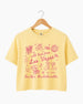 Personalized Las Vegas bachelorette crop top with vintage line-art script, customizable with bride name, year, and destination city. Matching set for the whole crew.