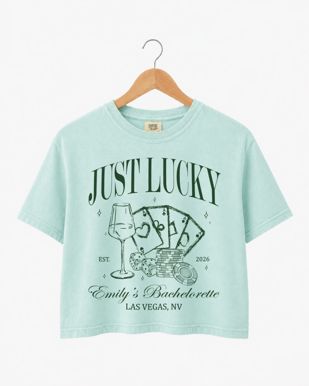 Lucky In Love Wine Cards Crop Top Chalky Mint