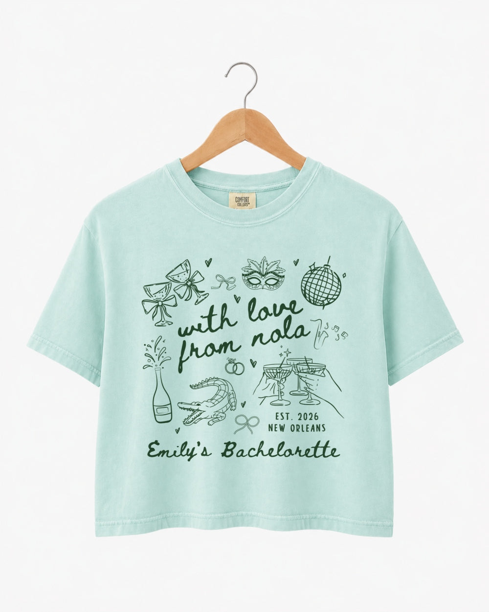 With Love from Nola Crop Top for New Orleans bachelorette parties and bridal crew outfits