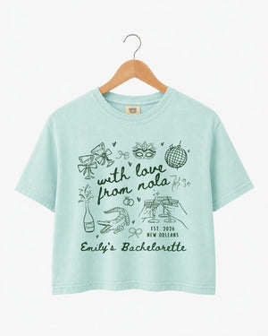 With Love from Nola Crop Top for New Orleans bachelorette parties and bridal crew outfits