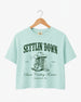 Gift idea for the bride heading into her last rodeo: bachelorette crop top with vintage western illustration. Personalized with bride name, wedding year, and destination city for the whole crew.