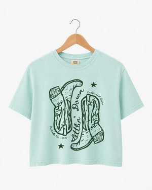 Settlin' Down & Saddlin' Up Cowgirl Boots Crop Top Chalky Mint