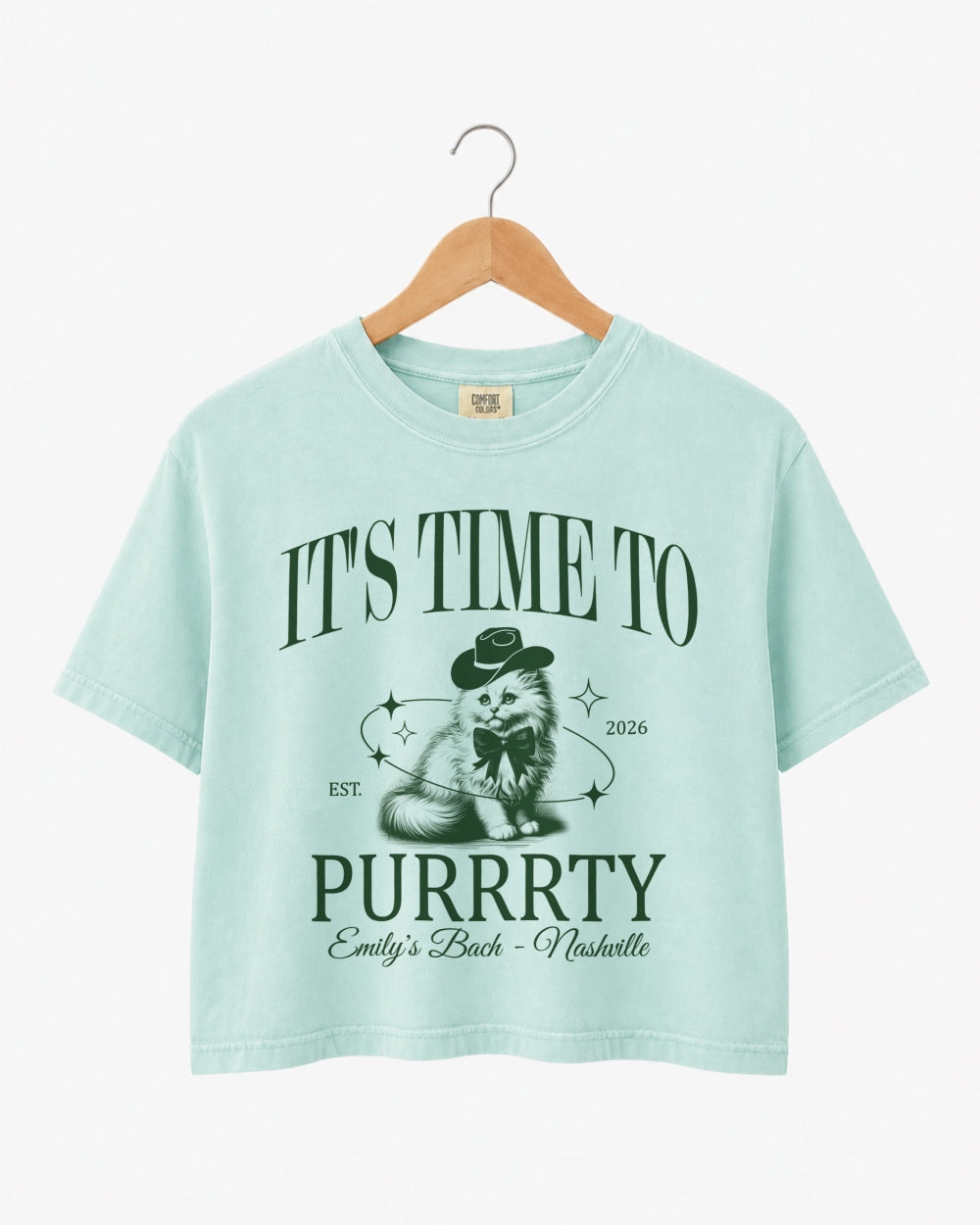 I'm Getting Meowied Bow Crop Top Chalky Mint