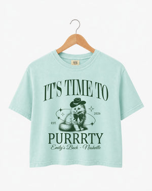 I'm Getting Meowied Bow Crop Top Chalky Mint