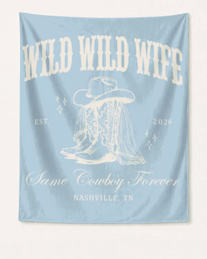 Vintage western-style bachelorette party banner with script lettering and cowgirl bride theme. Personalized with bride name, year, and destination city for the Nashville or any destination bach crew.