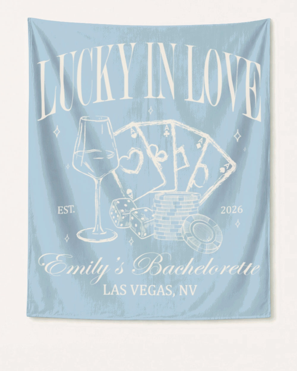 Lucky In Love Wine Cards Banner Chambray