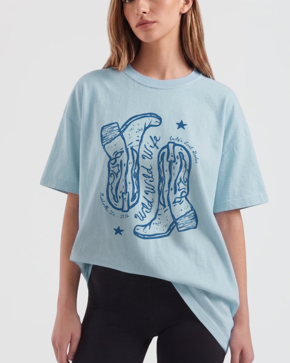 Wild Wild Wife Cowgirl Boots T-Shirt Chambray
