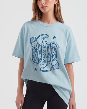 Wild Wild Wife Cowgirl Boots T-Shirt Chambray