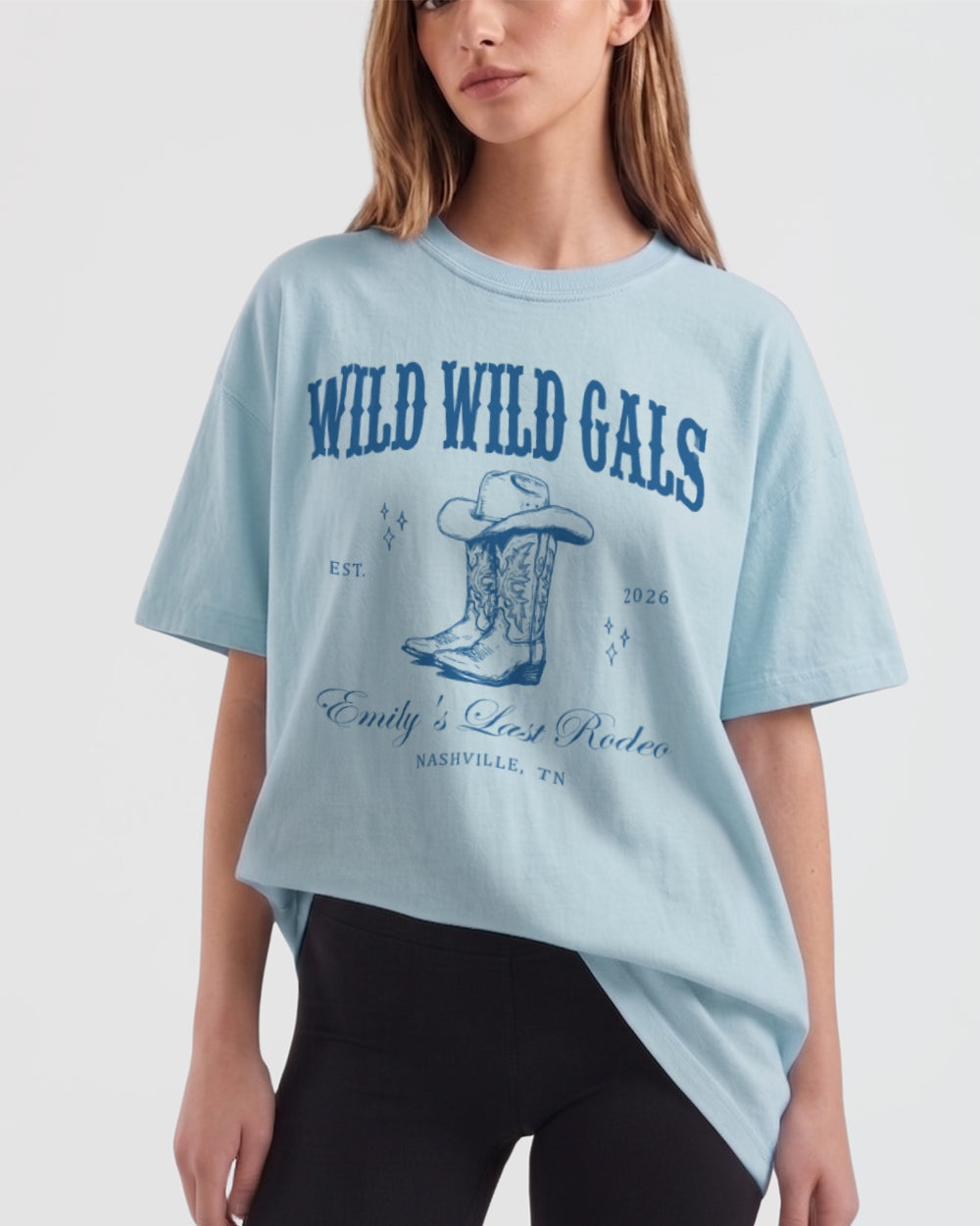 Bachelorette weekend tee for a wild west country bride, vintage western boot graphic with serif and script lettering. Perfect for Nashville girls trips or country concert nights out with the bride squad.