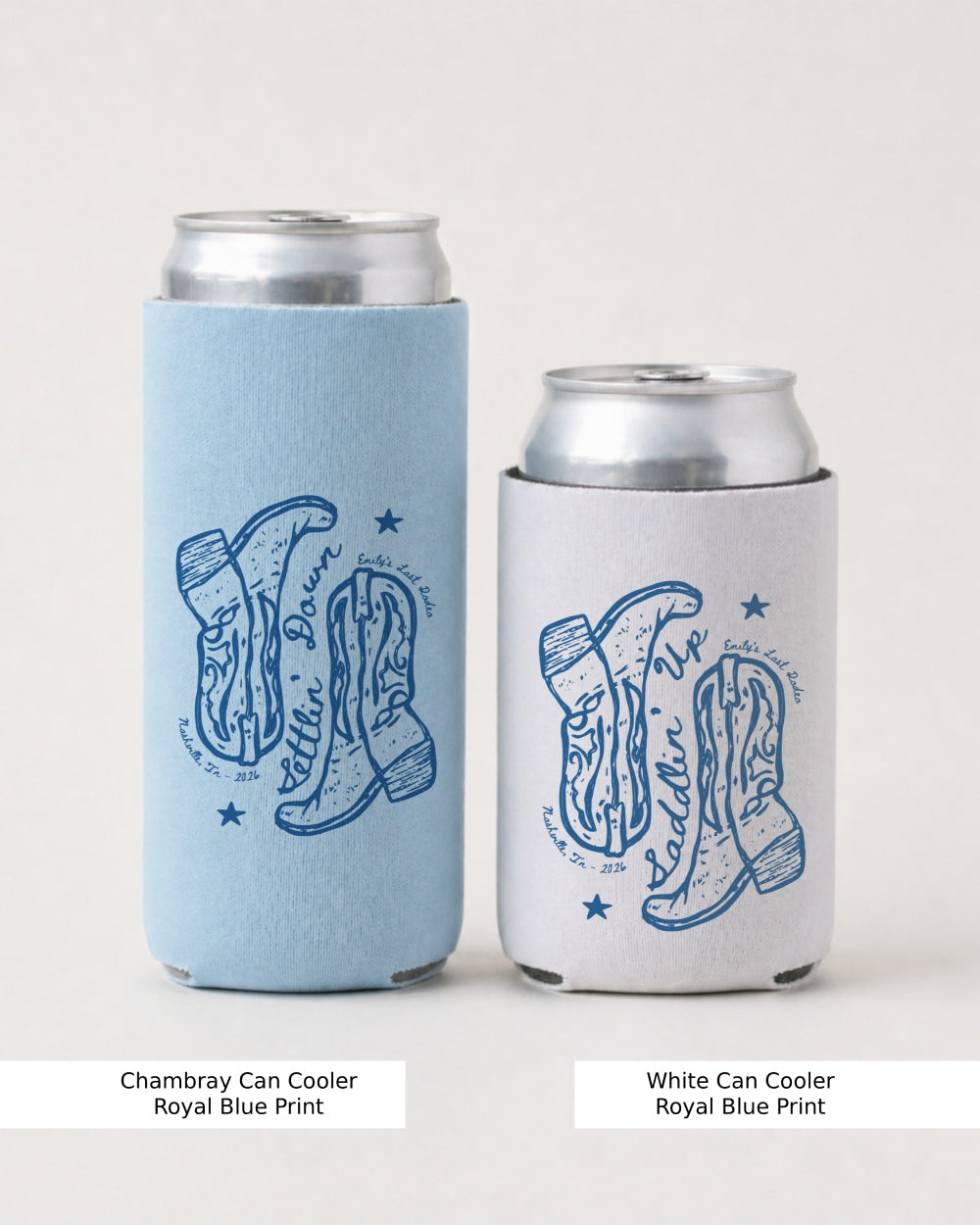 Settlin' Down & Saddlin' Up Cowgirl Boots Can Cooler Chambray