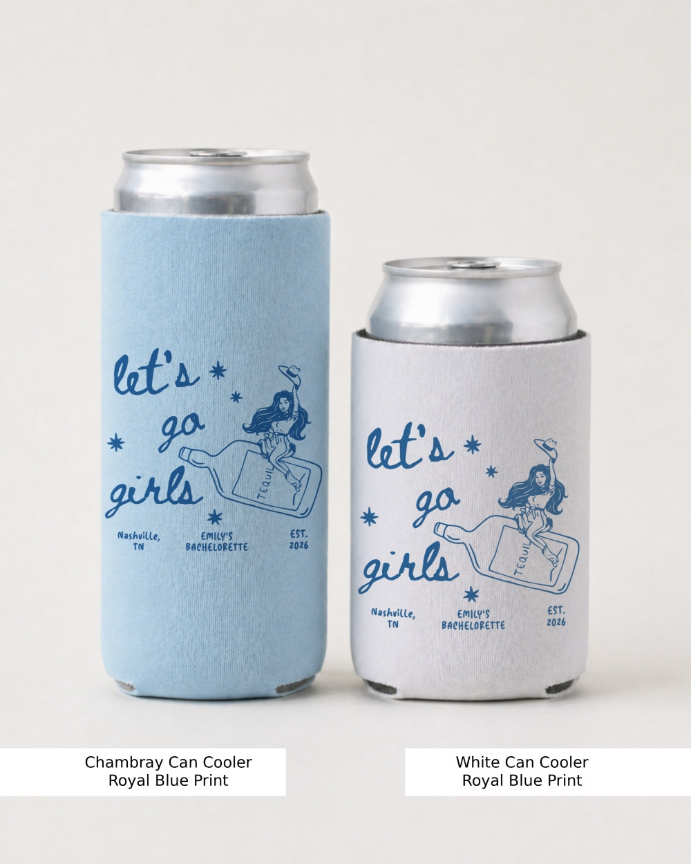 Let's Go Girls Cowgirl Bottle Can Cooler Chambray