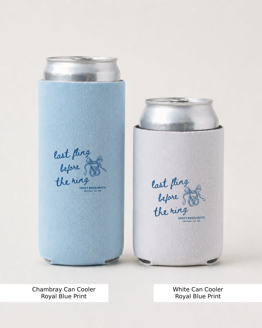 Matching bachelorette can cooler with custom bride details for party weekends and group photos