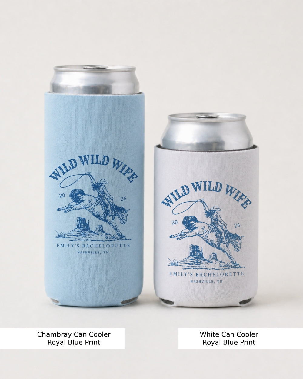 Slim can cooler with vintage western bachelorette art for the Wild Wild Wife crew. Keeps drinks cold at the rodeo bar, honky-tonk, or outdoor bachelorette bash. Perfect party favor for the bride squad.