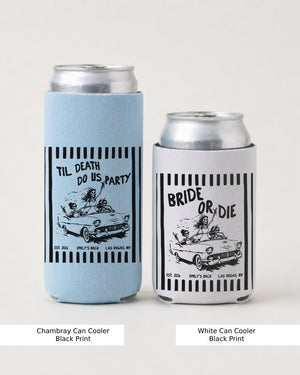 Bride or Die and Ride or Die Stripes Can Cooler Chambray
