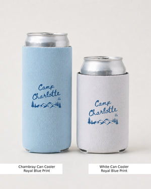 Camp Name Rustic Mountain Party Can Cooler Chambray