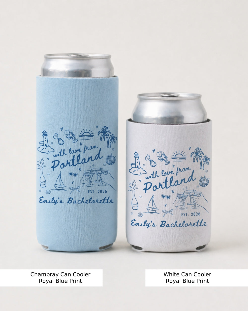 "With Love From Portland" personalized bachelorette can cooler for the bride and bach party