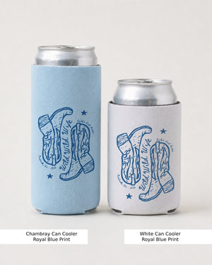 Wild Wild Wife Cowgirl Boots Can Cooler Chambray