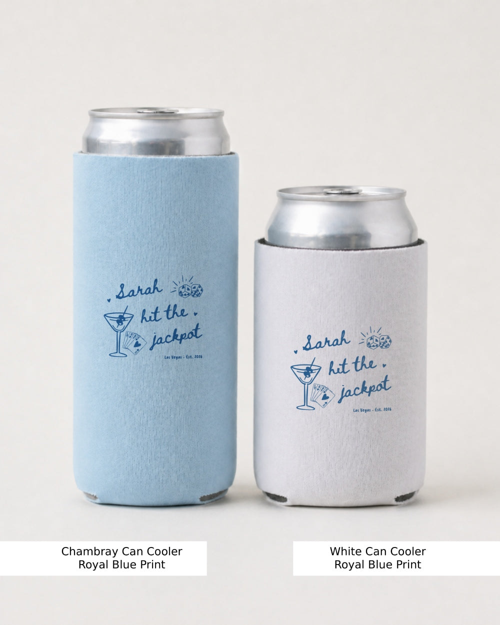 She Hit the Jackpot Can Cooler Chambray