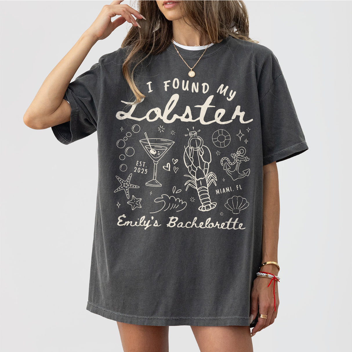 Comfort Colors® She Found Her Lobster Bachelorette Shirt Custom Maine Bachelorette Party Tshirt Coastal Fishing Bach Shirt Caught up in love - Pepper Product Image