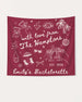 Minimalist line-art doodle bachelorette banner with playful hand-drawn icons and script lettering. Bride name, year, and destination customizable for any Hamptons or beach weekend celebration.