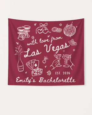 Matching bachelorette party banners for the Las Vegas weekend crew, hand-drawn doodle art with bride name, year, and destination customizable for the whole squad.