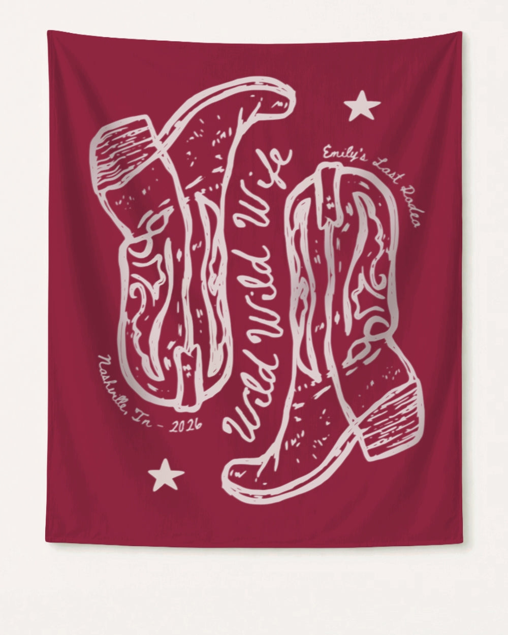 Personalized cowgirl bride backdrop with cowboy boot design for bachelorette party decor