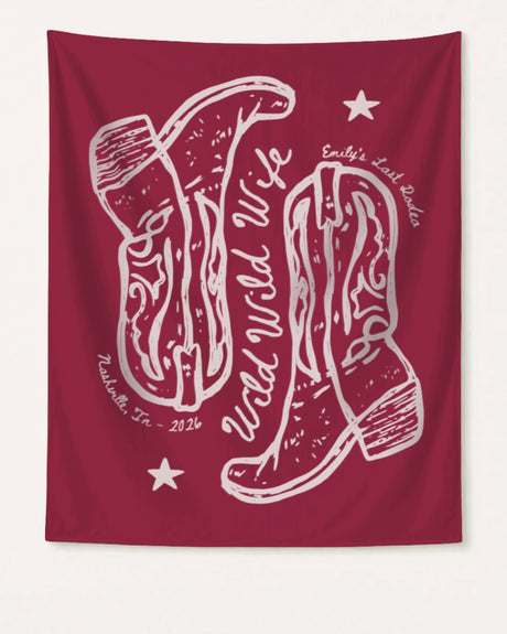 Personalized cowgirl bride backdrop with cowboy boot design for bachelorette party decor