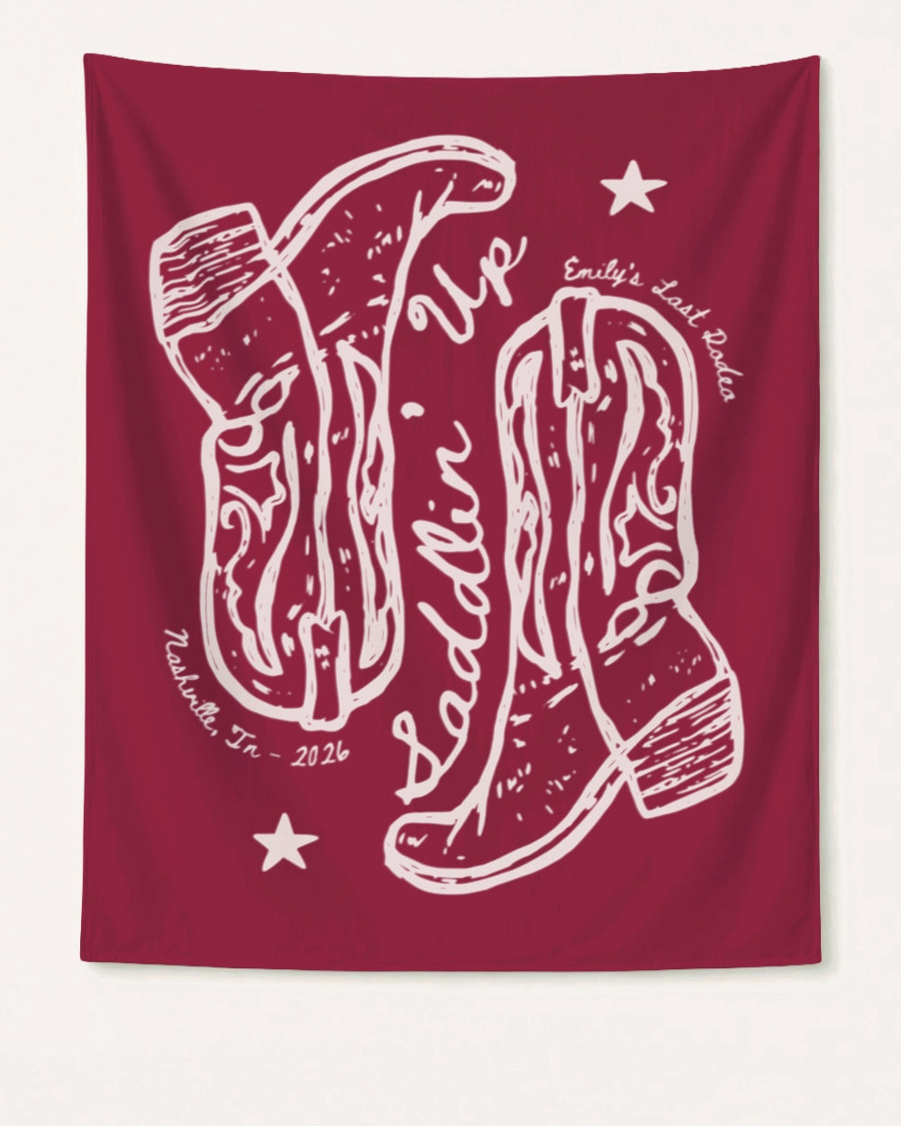 Settlin' Down & Saddlin' Up Cowgirl Boots Banner Crimson