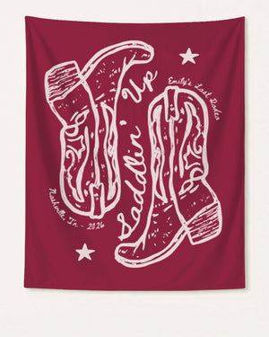 Settlin' Down & Saddlin' Up Cowgirl Boots Banner Crimson