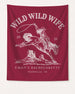 Matching bachelorette party banner with Wild Wild Wife western theme, vintage rodeo art. Personalized with bride name, date, and city for Nashville weekends or any destination bach trip.