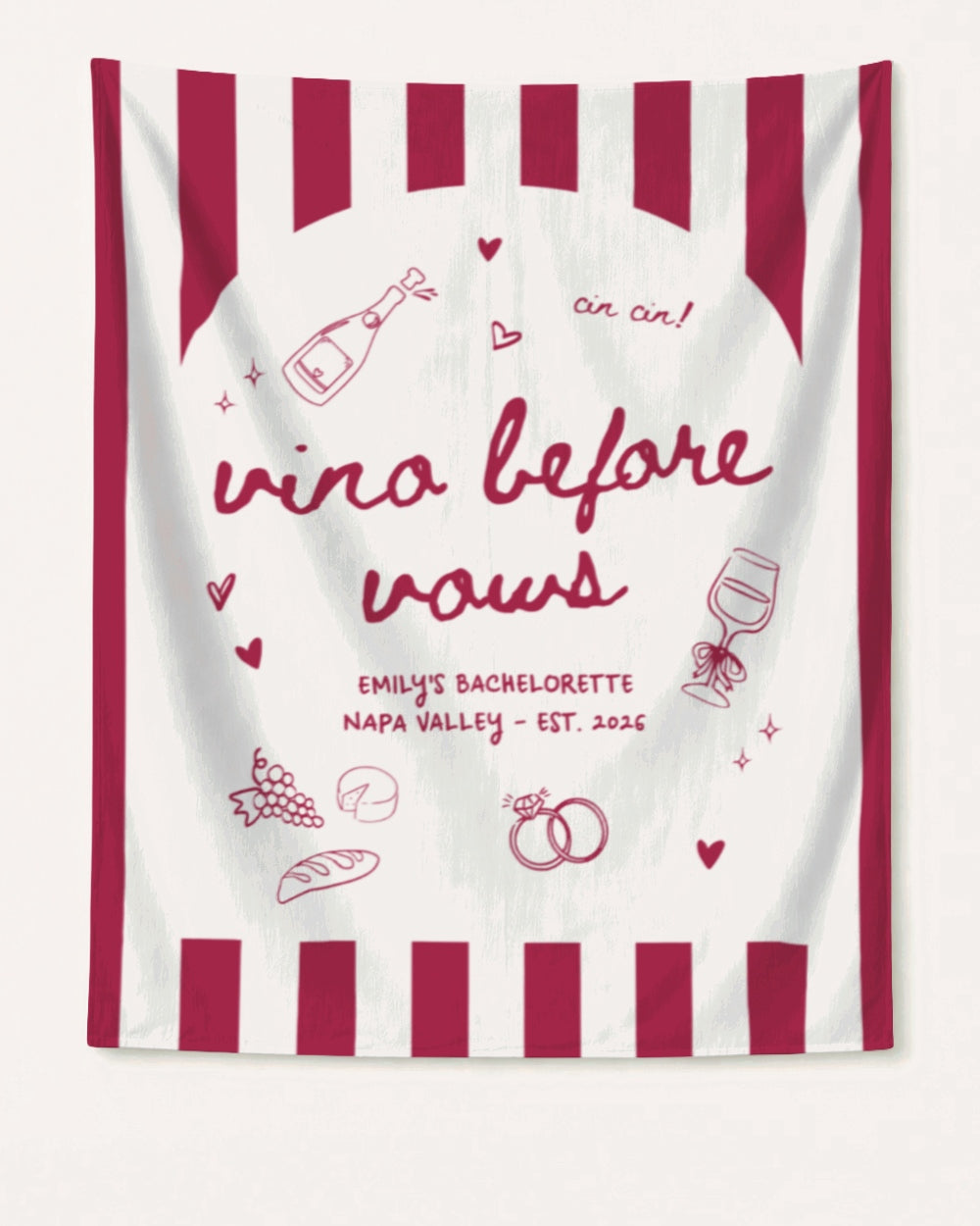 Vino Before Vows Banner Crimson