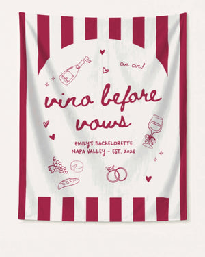 Vino Before Vows Banner Crimson