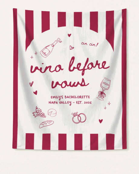 Vino Before Vows Banner Crimson