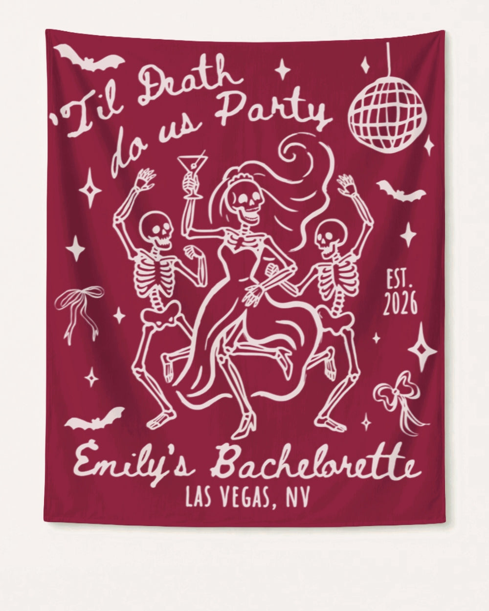 Til death do us party - Dancing Skeletons Banner Crimson