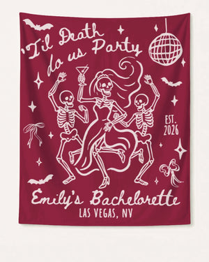Til death do us party - Dancing Skeletons Banner Crimson
