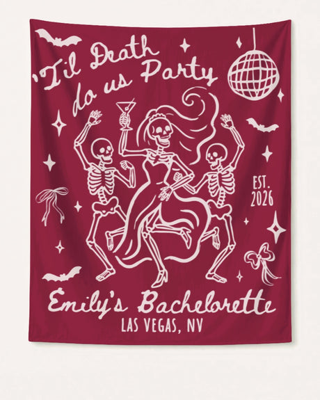 Til death do us party - Dancing Skeletons Banner Crimson
